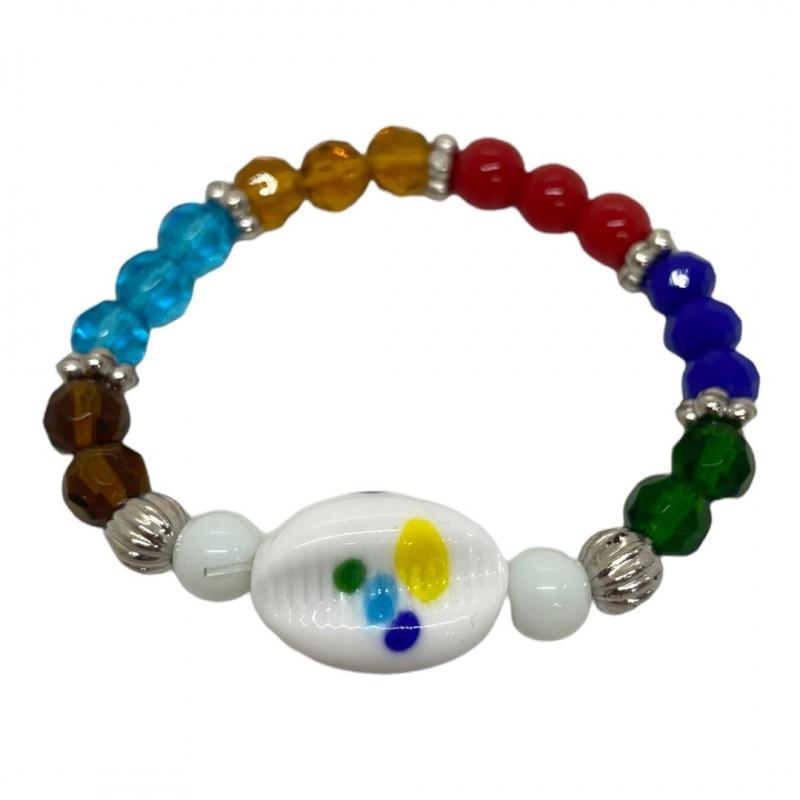 Miniatura Pulseira Sete Linhas Búzios Colorido Com Cristal E Silicone