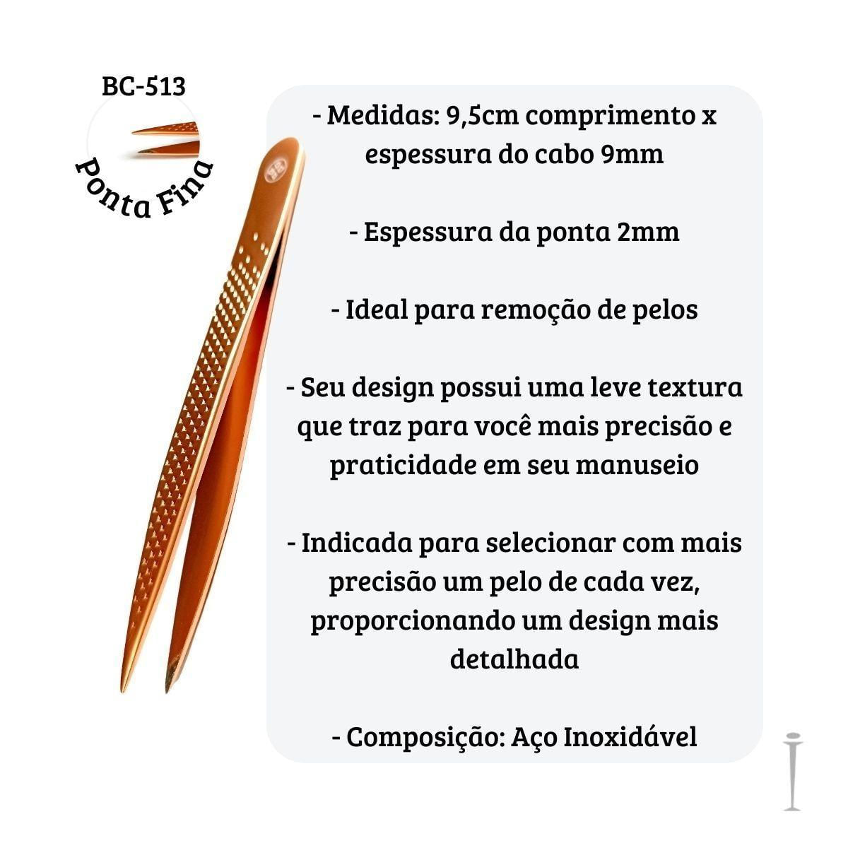 Miniatura Pinça Ponta Fina Para Sobrancelhas Rose Gold Mundial Bc-513