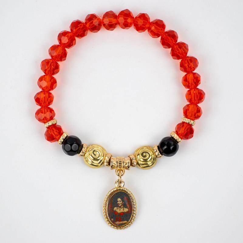 Miniatura Pulseira Maria Padilha Preto Vermelho Medalha Cristal S.
