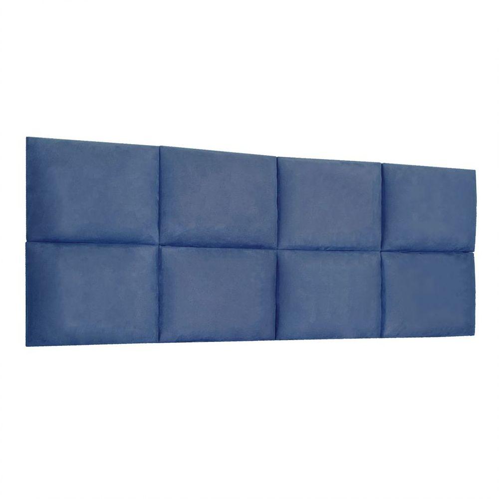 Miniatura Cabeceira Painel Modulada King 1,95m Lorena Suede Azul Marinho
