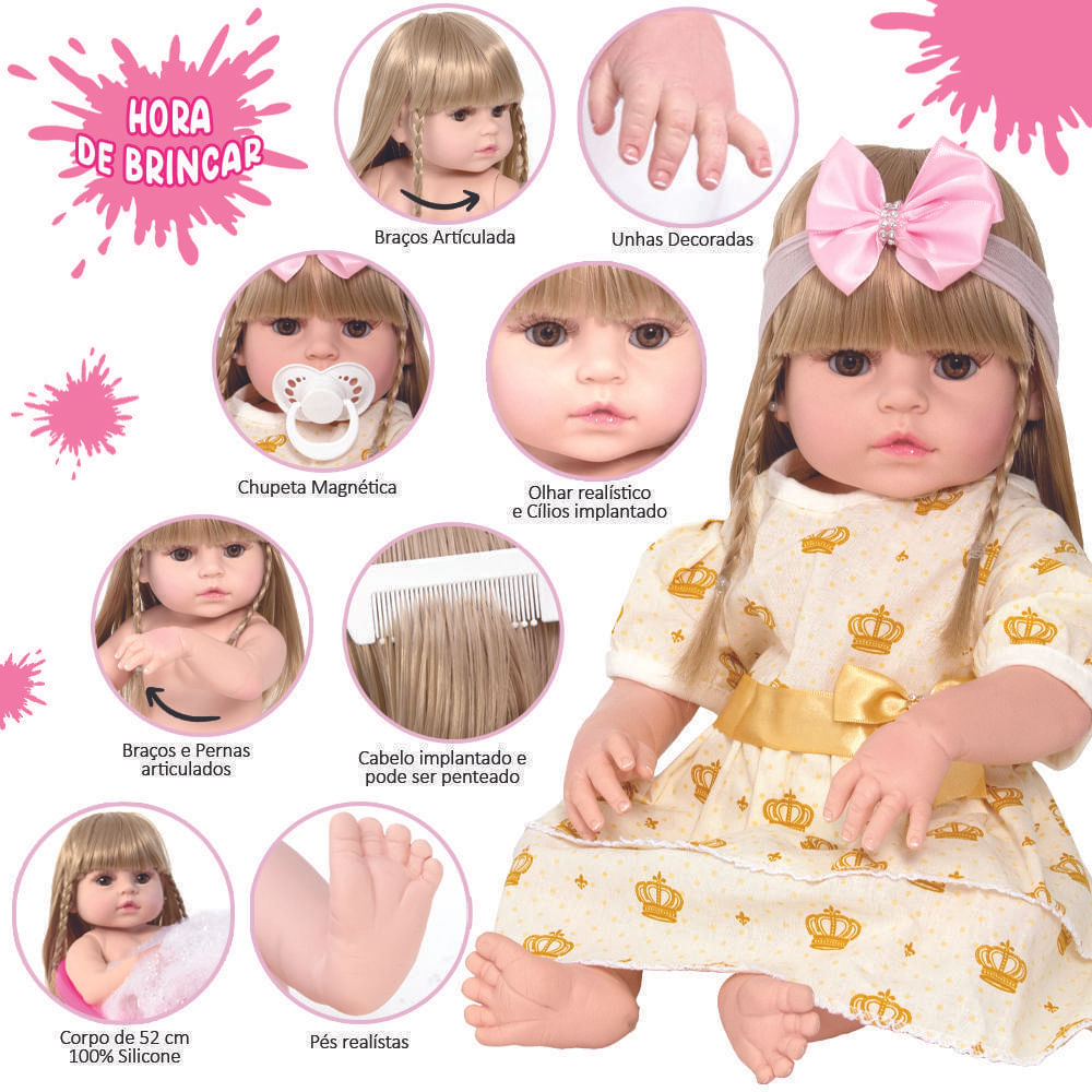 Boneca Bebe Reborn Menina Loira Com Chupeta 13 Acessórios
