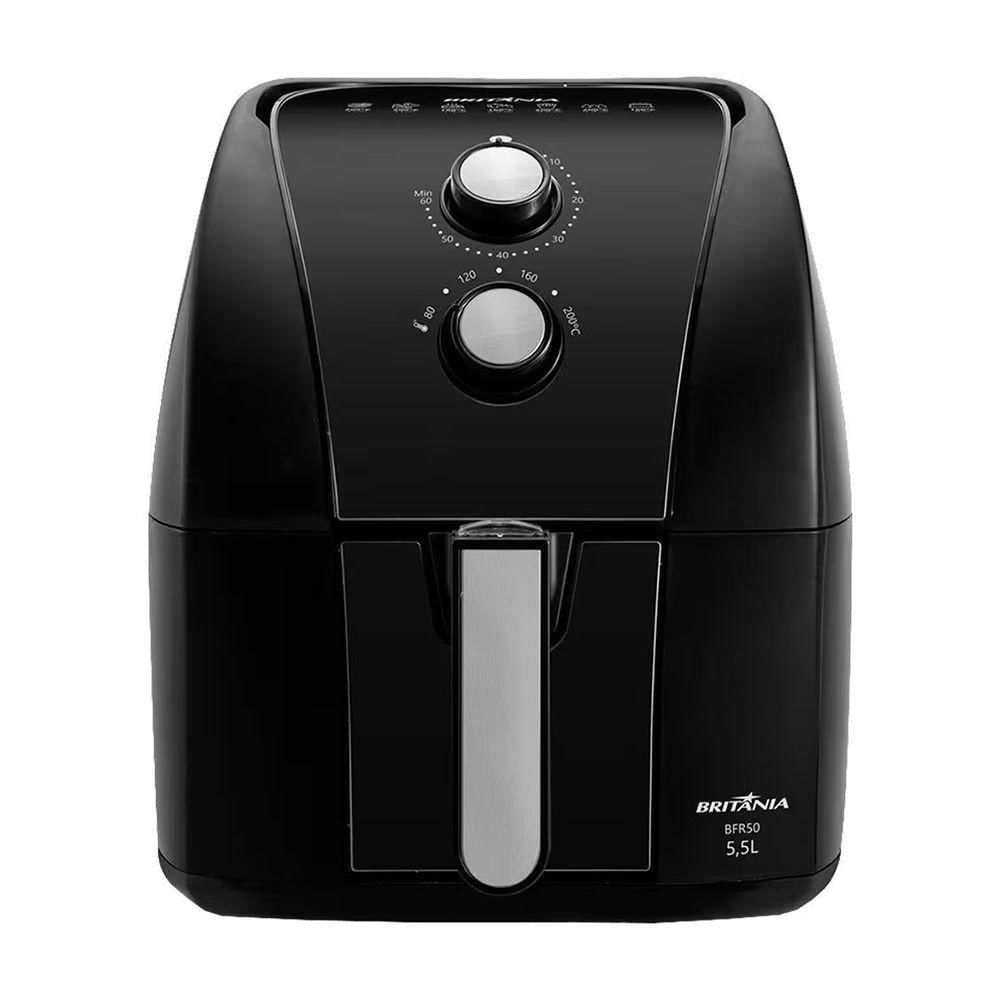 Miniatura Fritadeira Air Fryer Britânia 5,5L Redstone BFR50 Preta 1500W Preto Com Inox 127V