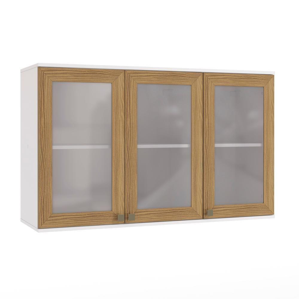 Miniatura Armário Aéreo Celeste Kappesberg 100% Mdf 3 Portas Com Vidro Branco/nogueira 120cm