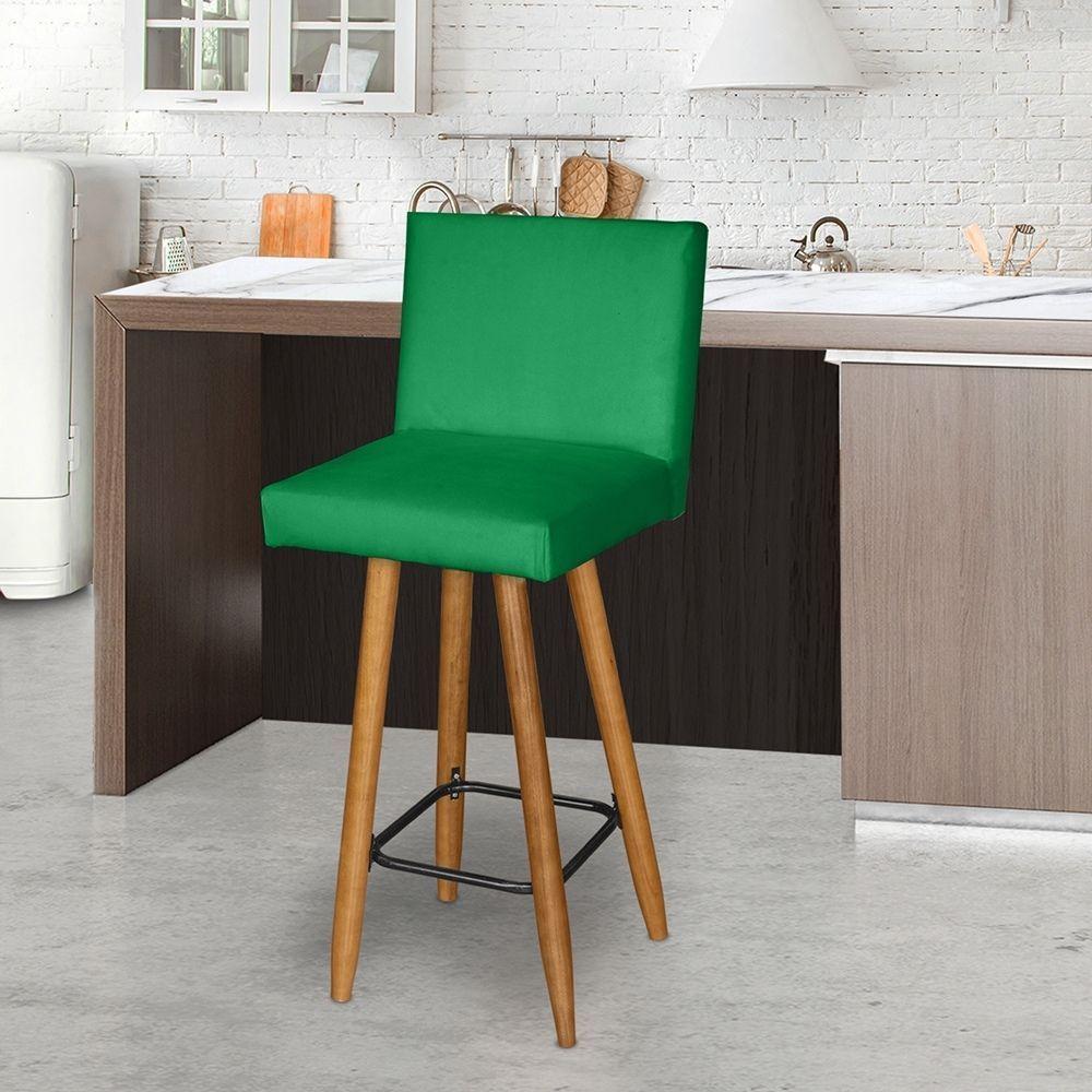 Miniatura Banqueta Alta Com Encosto Olivia Balcão Cozinha Bistrô Pé Castanho Suede Verde