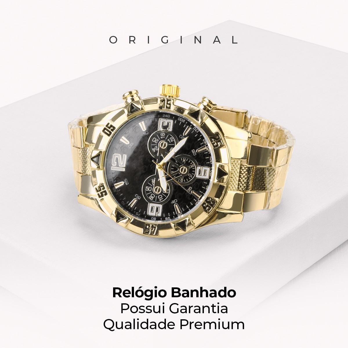 Kit Relógio Dourado + Acessórios Masculinos