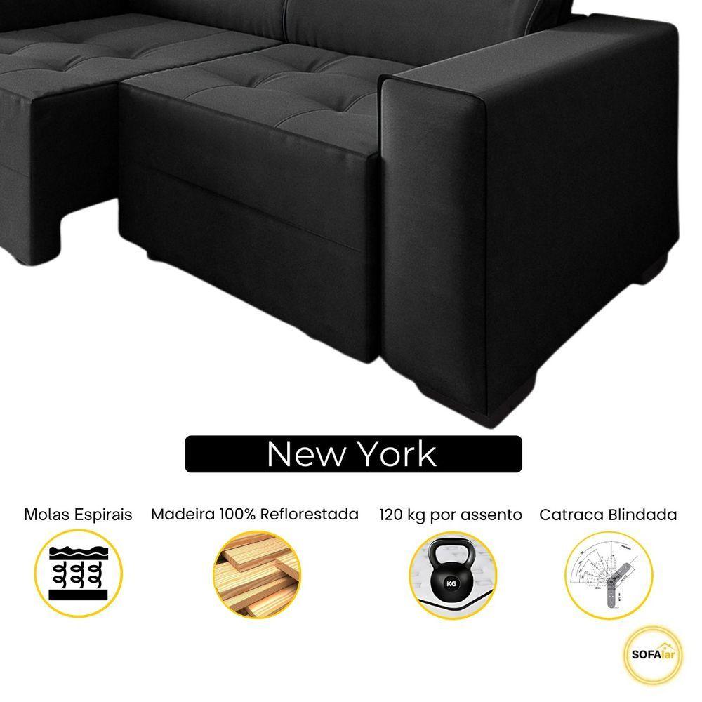 Miniatura Sofá New York 2 Mts Retrátil E Reclinável Catraca Blindada Suede Preto