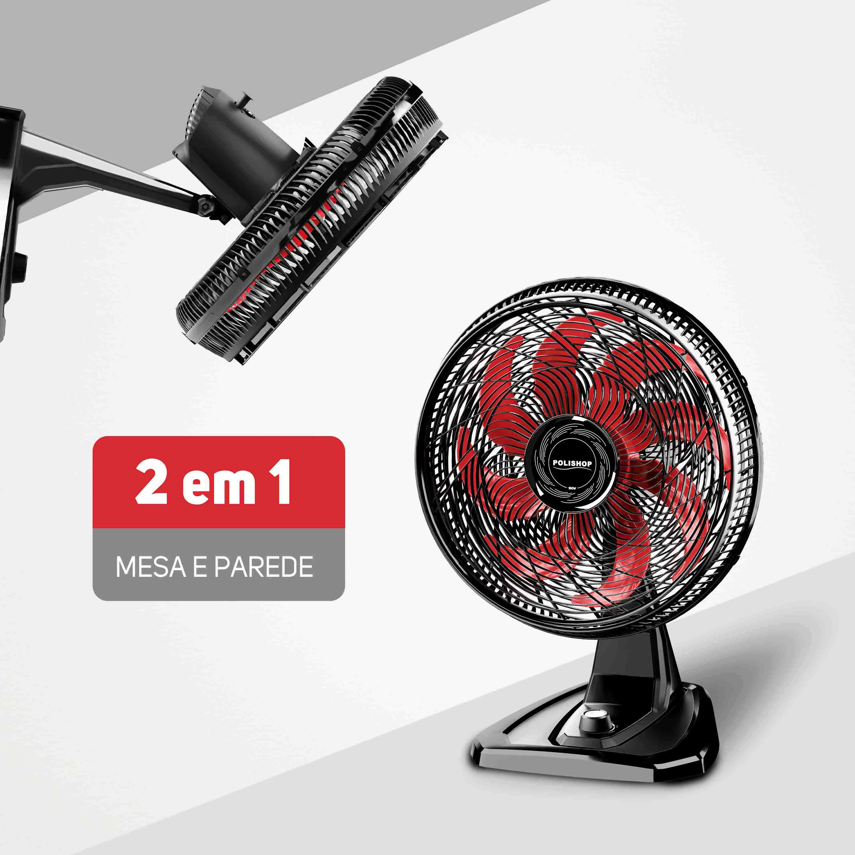 Miniatura Ventilador 2 em 1 de Mesa e Parede Polishop 50cm | 127V