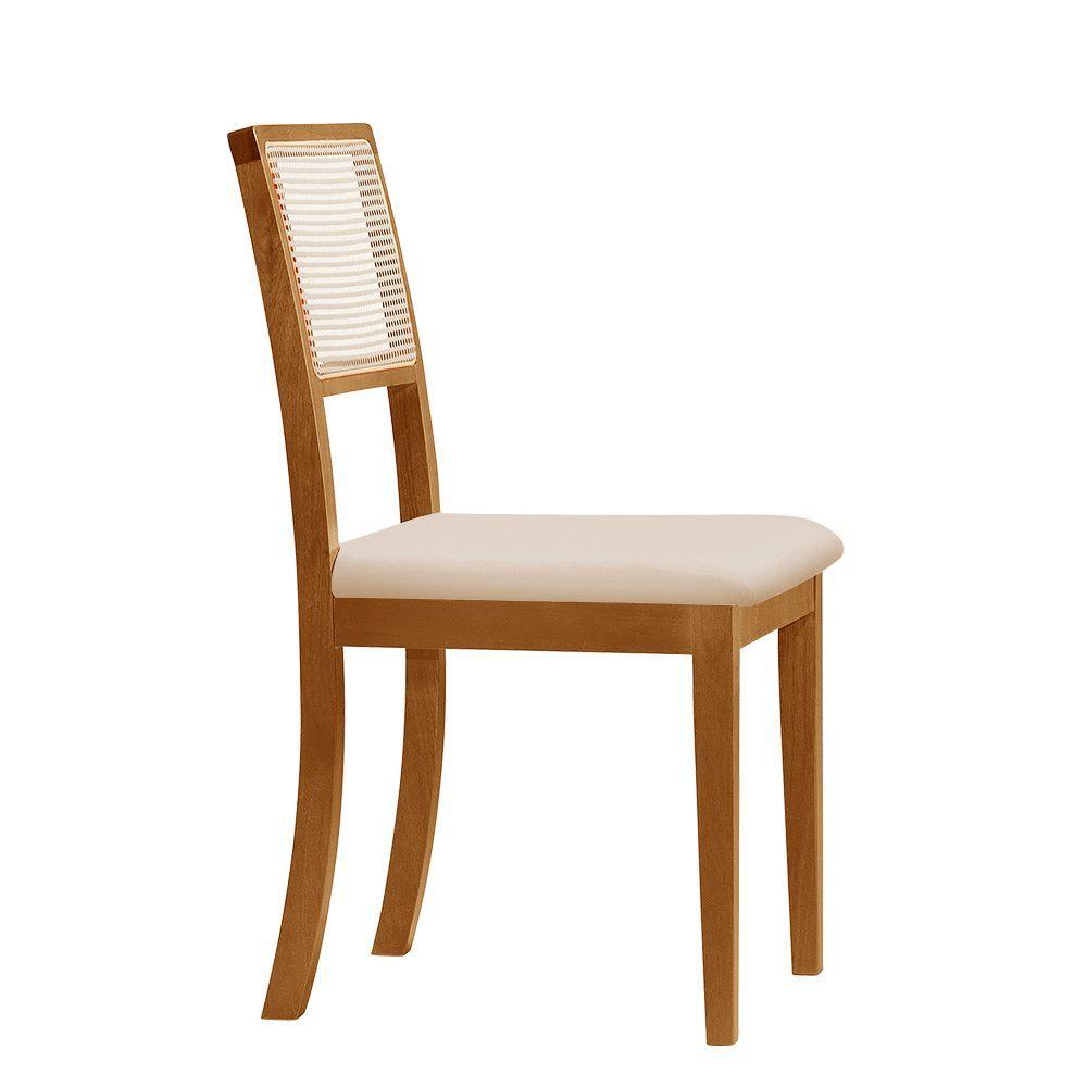 Miniatura Kit 2 Cadeiras De Jantar Madeira Maciça Mel Encosto Telinha Palha Estofada Veludo Bege Rubi