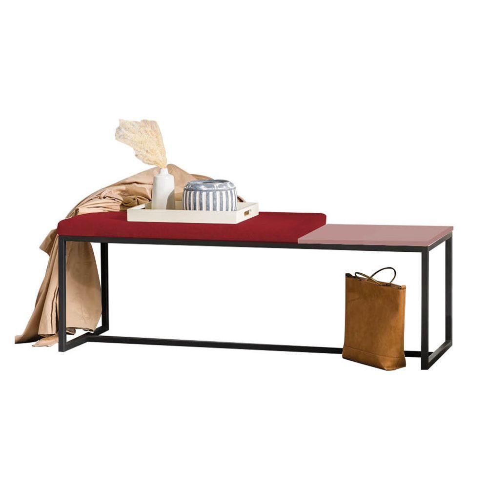 Miniatura Banco Recamier Puff 195cm Industrial Preto Suede Vermelho Tampo Quadrado Mdf Rose