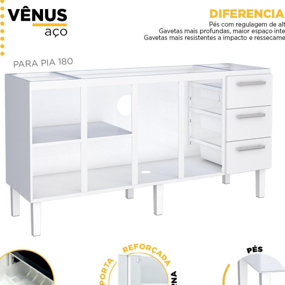 Miniatura Balcão para Pia de Cozinha 180cm 4 Portas 3 Gavetas Vênus Cozimax Branco
