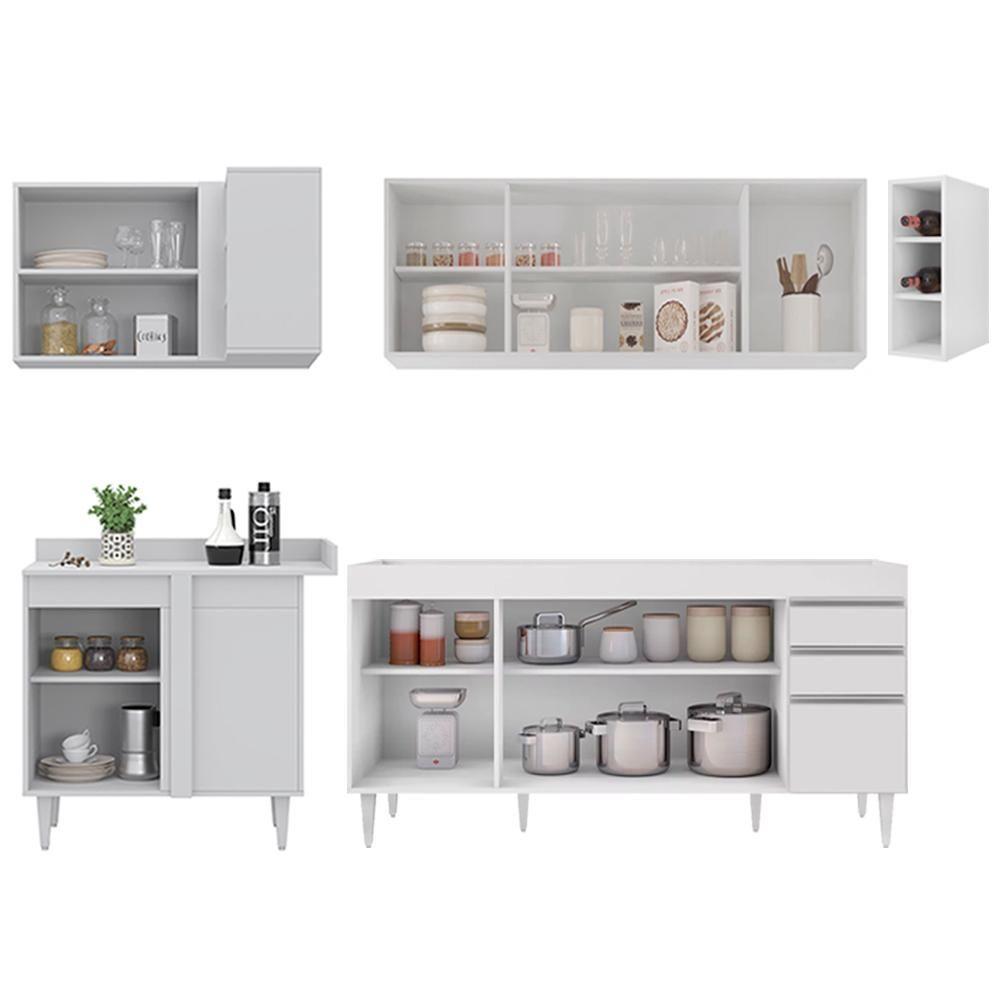 Armário De Cozinha Modulado De Canto Direito 5 Peças Cp43 Balcão Sem Tampo Branco - Lumil