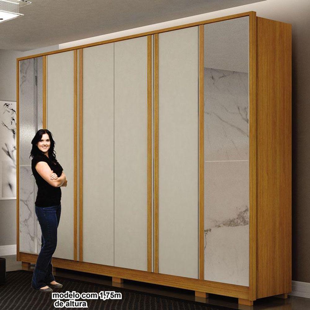 Miniatura Guarda Roupa Casal Ares 6 Portas Com Espelho Cinamomo Off-white Com Cômoda Rubi 4 Gavetas Cinamomo Off-white - Leifer