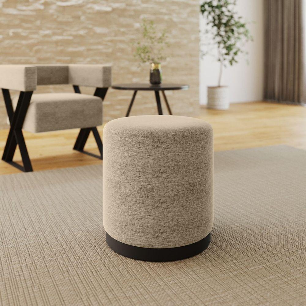 Miniatura Puff Decorativo Estofado Estilo Industrial Alasca Linho Bege