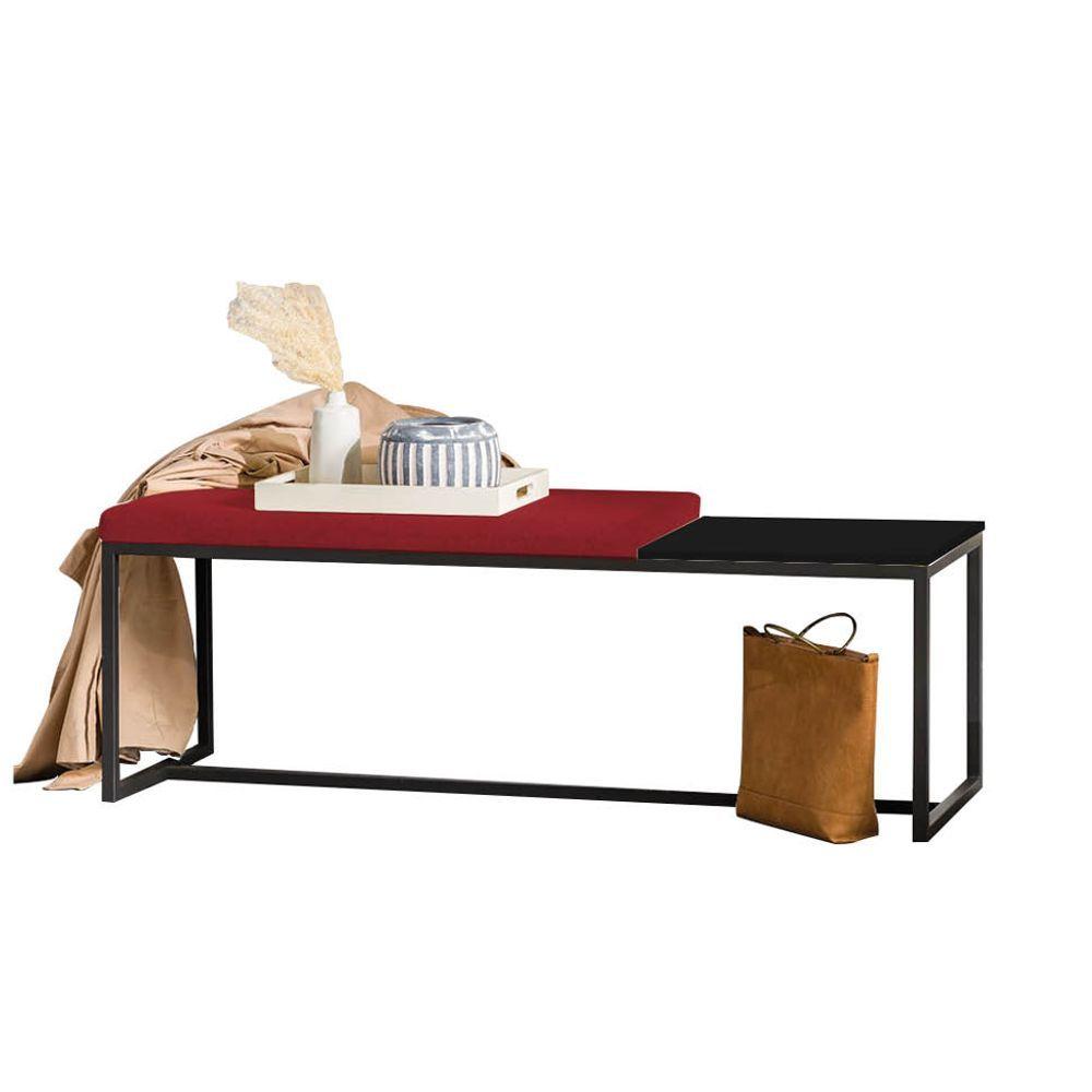 Miniatura Banco Recamier Puff 160cm Industrial Preto Suede Vermelho Tampo Quadrado Mdf Preto