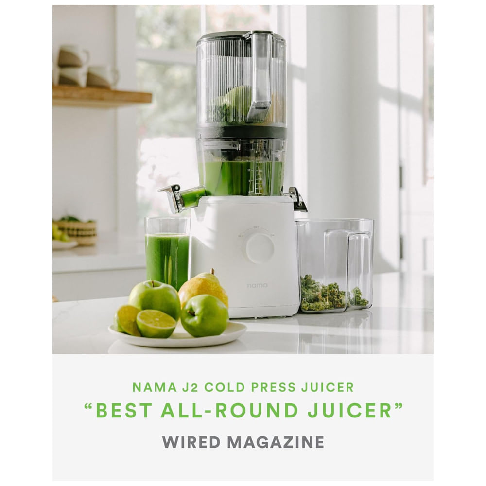 Espremedor de Frutas Nama J2 Automático com Sistema de Extração a Frio, Tubo Amplo para Frutas Inteiras - Menos Desperdício