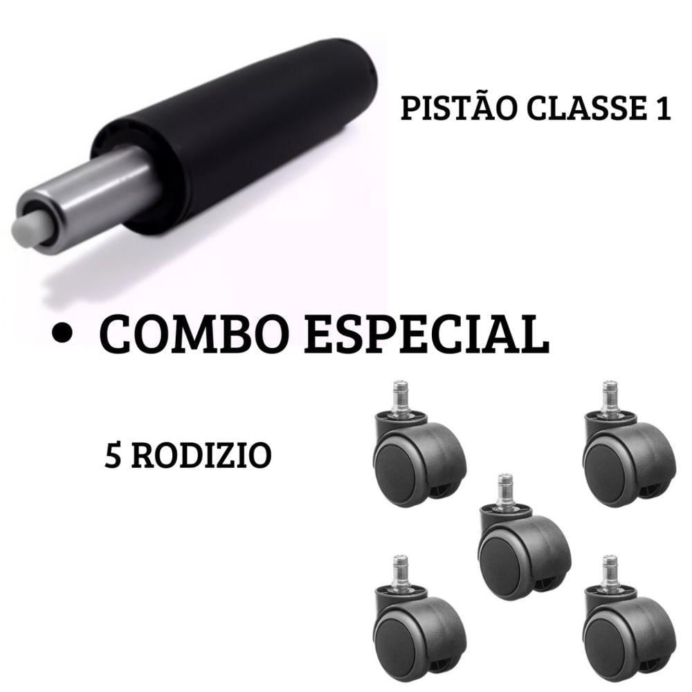 Miniatura Kit Pistão Classe 1 + 5 Rodízios Para Cadeira Giratória - Solução Completa