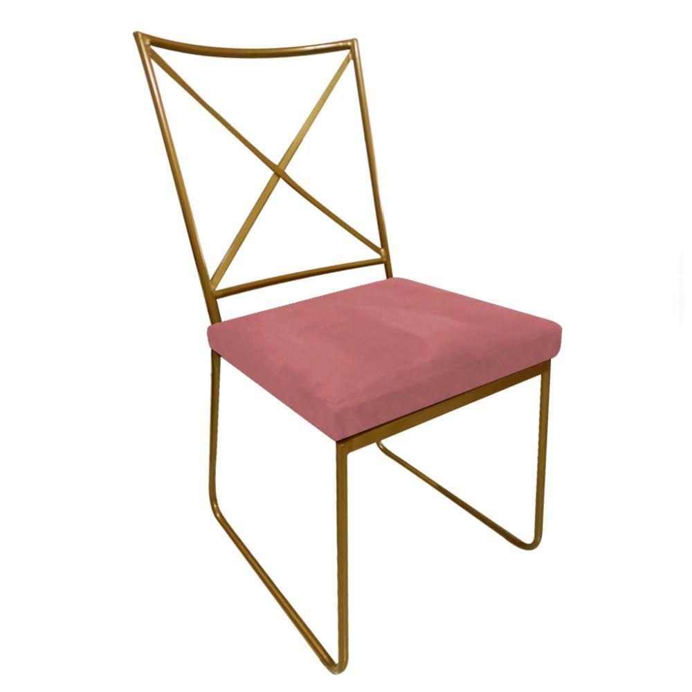 Miniatura Kit 05 Cadeiras Sala De Jantar Clark Ferro Dourado Suede Rose Gold - Amey Decor
