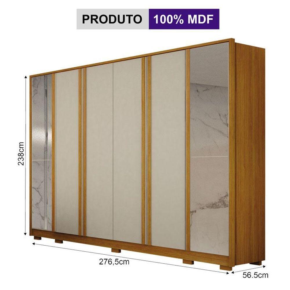 Miniatura Guarda Roupa Casal Ares 6 Portas Com Espelho Cinamomo Off-white Com Cômoda Rubi 4 Gavetas Cinamomo Off-white - Leifer