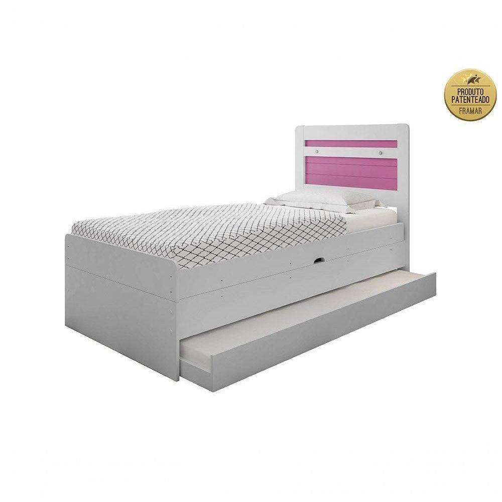 Miniatura Cama Baú 0,88 Larissa Com Auxiliar Em Mdf Framar Branco Rosa