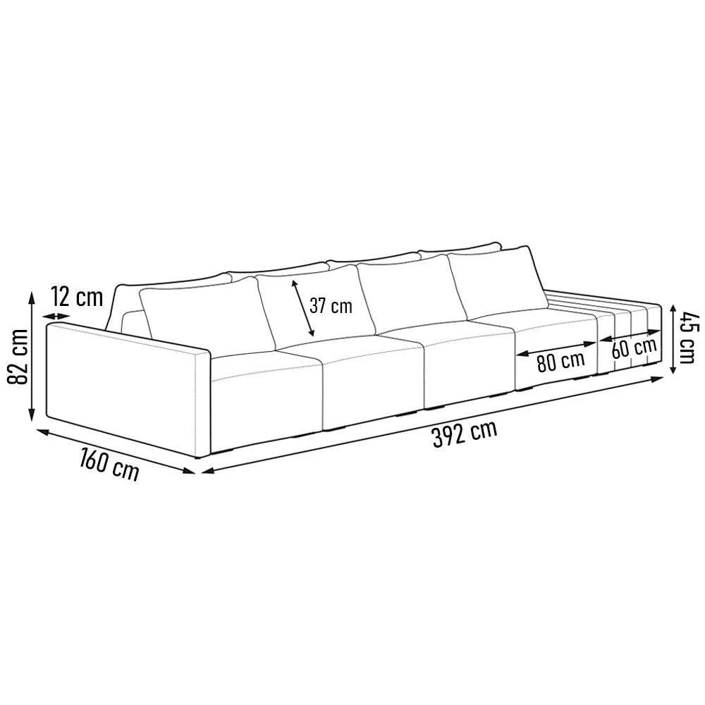 Miniatura Sofá Ilha Modular Living Com Puff 392cm Georgia K04 Veludo Cinza/preto - Mpozenato