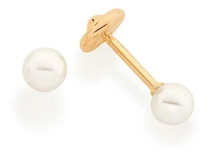 Miniatura Brinco Perola Infantil Com Tarraxa Baby Folheado Ouro 18K