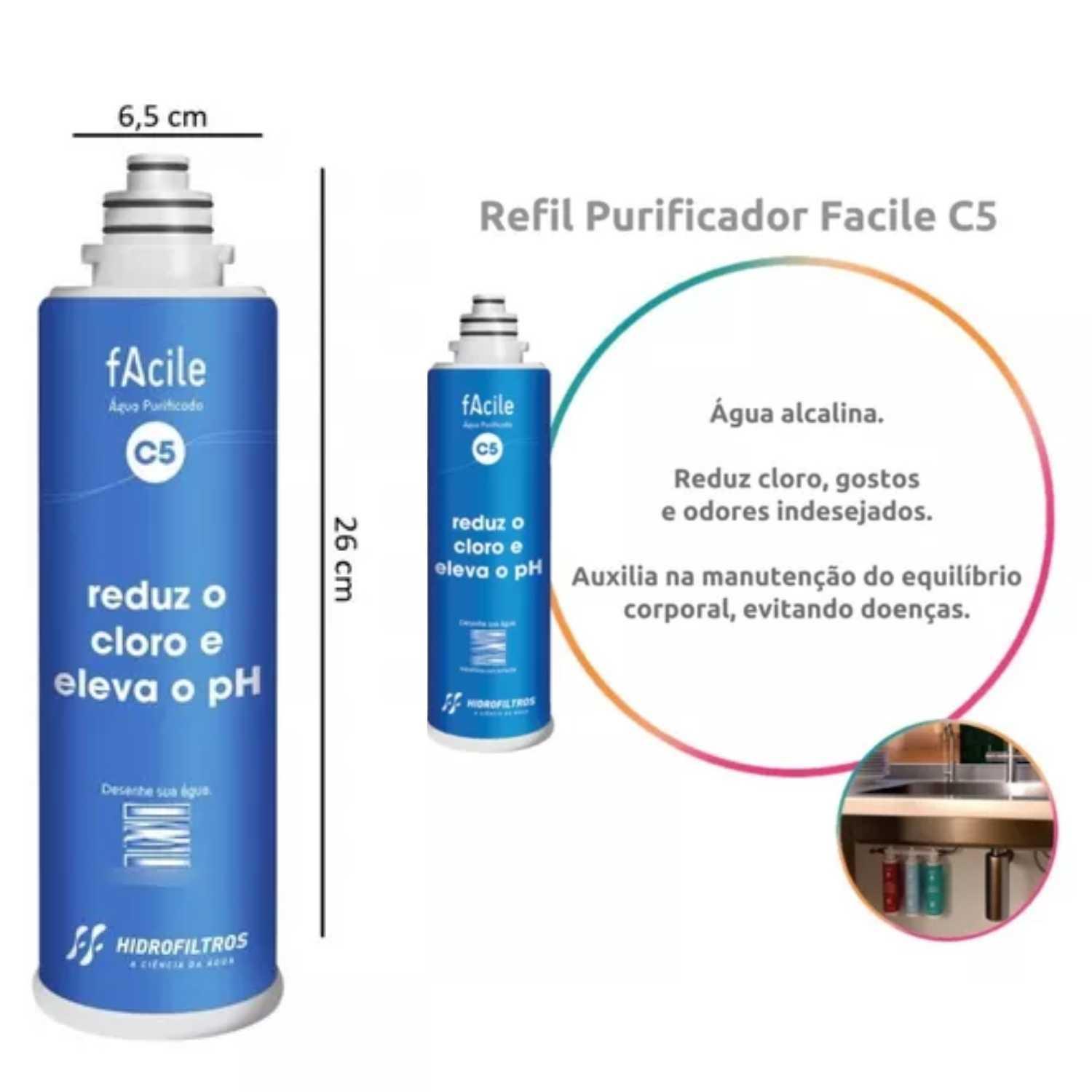 Miniatura Kit 2 Refil C5 Filtro Agua Purificador Facile Mangueira Cap