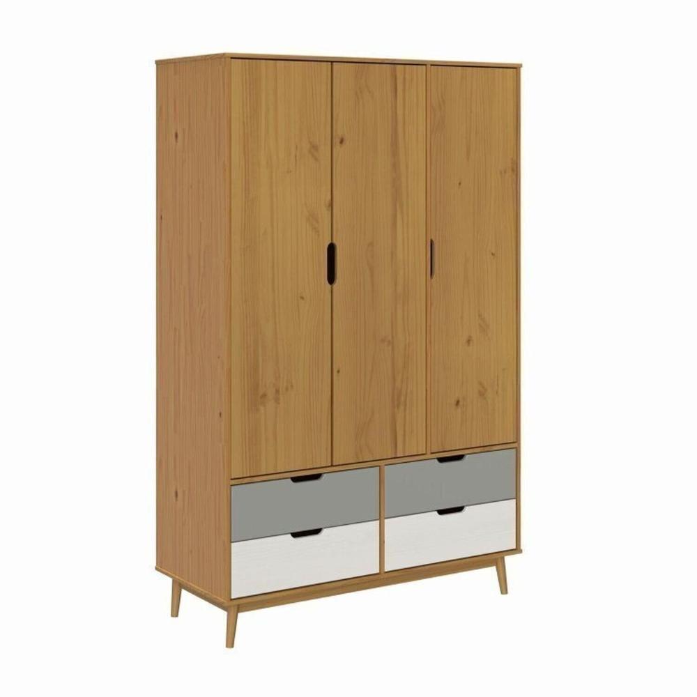 Conjunto Quarto em Madeira Maciça Guarda-Roupa 3 Portas e Cômoda 3 Gavetas Nórdica Yescasa Roble/Cinza/Branco