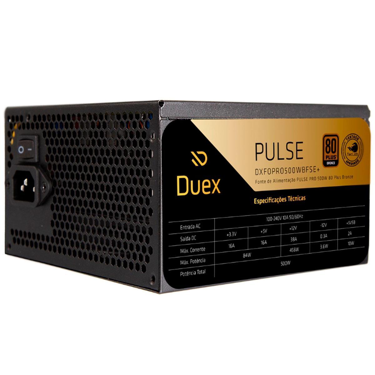 Miniatura Fonte 500W Atx Duex, Bivolt Automático, Pulse 80 Plus Bronze