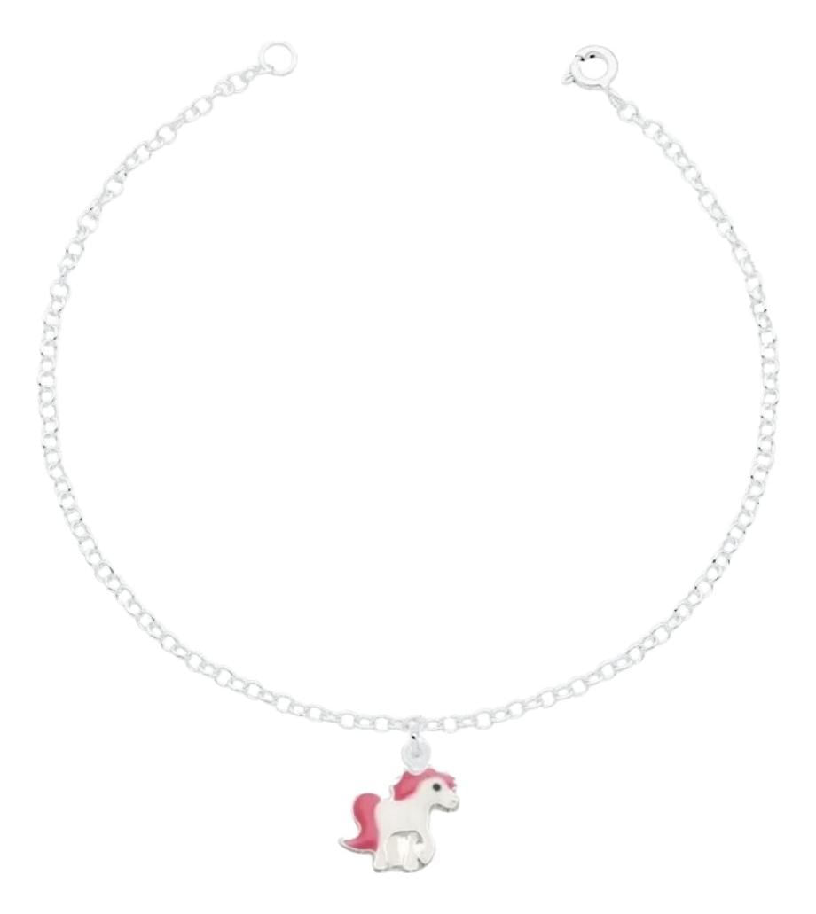 Miniatura Pulseira Para Crianças Infantil Unicórnio Prata 925