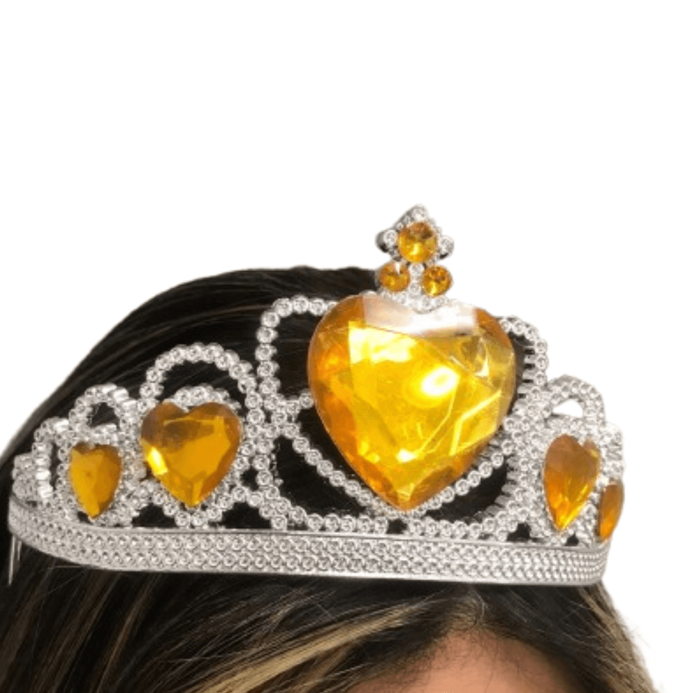 Miniatura Coroa Tiara Pedras de Coração - Verde ou Amarelo
  com presilhas laterais Tiara De Coração Vermelho Abrakadabra Fantasias Amarelo