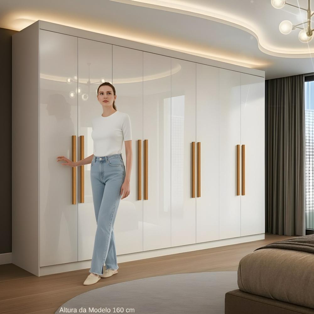 Guarda Roupa Casal 8 Portas 4 Gavetas Paris Espresso Móveis Branco