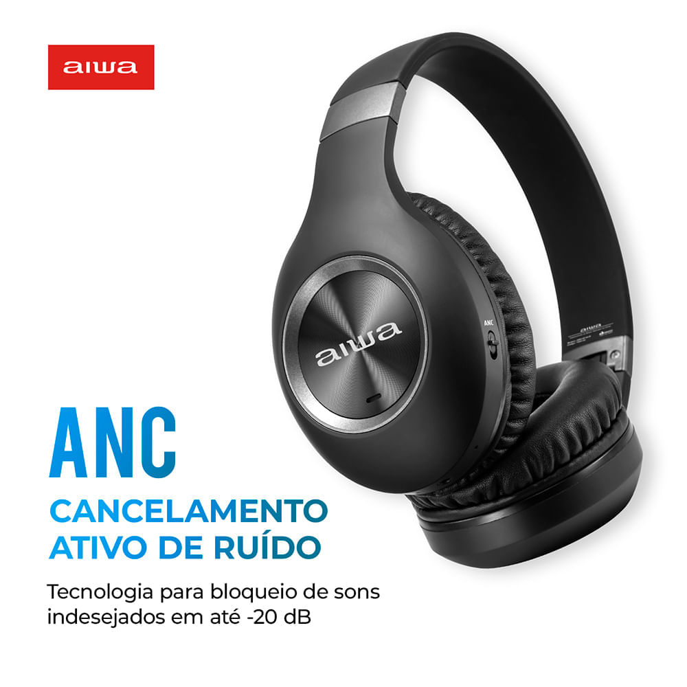 Miniatura Fone de Ouvido Headphone AIWA HP-02-B BT ANC Alta Definição FONE DE OUVIDO AWS-HP-02-B BIVOLT