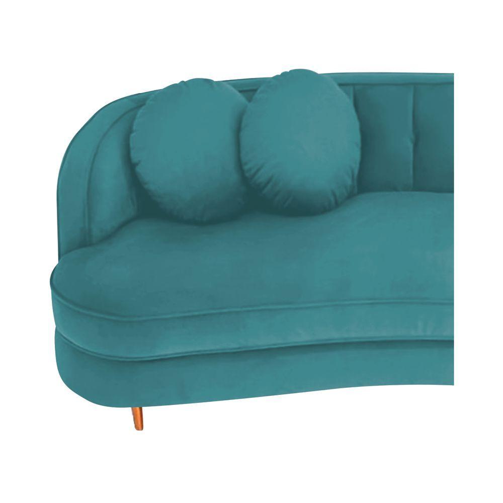 Miniatura Sofá Curvo 2 Lugares Orgânico Luxo Panamá 140cm Suede Corano Azul Turquesa