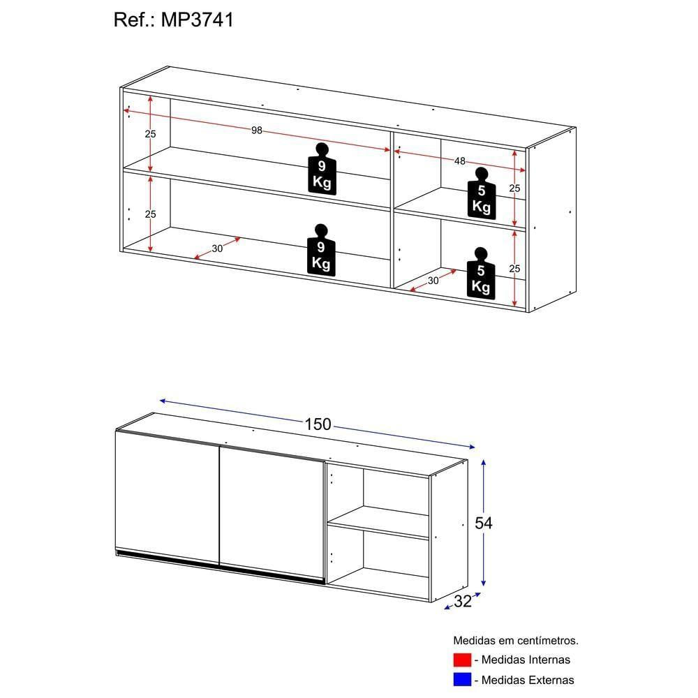 Miniatura Armário De Cozinha Aéreo 150 Cm 2 Portas Preto/branco