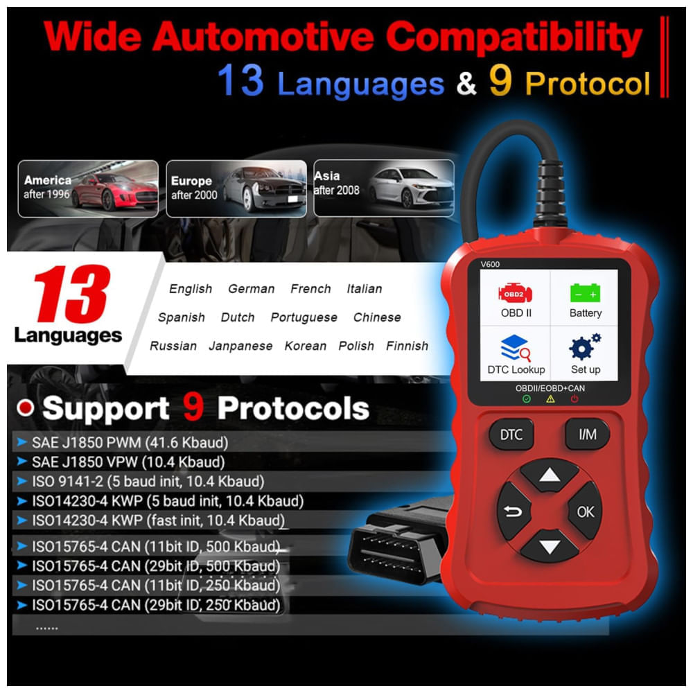 Miniatura Scanner OBD2 Xiauodo V600 Plug and Play para Carros: Leia e Limpe Códigos de Erro, Monitore Tensão