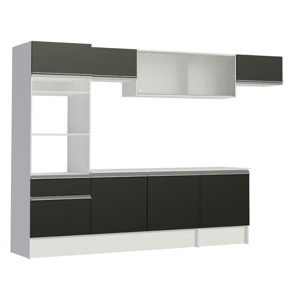 Cozinha Completa Madesa Topazio 300001 com Armário, Balcão e Tampo Branco/Preto Cor:Branco/Preto