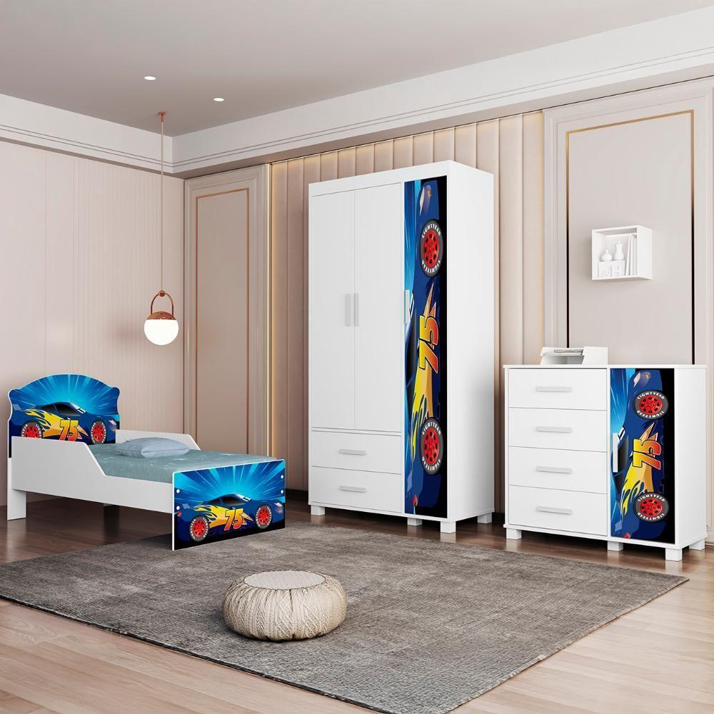 Quarto Infantil 3 Peças Com Mini Cama Carro Azul Z53 - Mpozenato