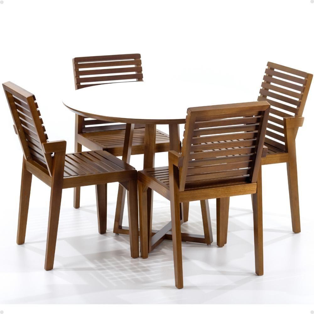 Conjunto Mesa De Jantar Redonda Branca Lara Premium 100cm Com 4 Cadeiras Isabela - Natural