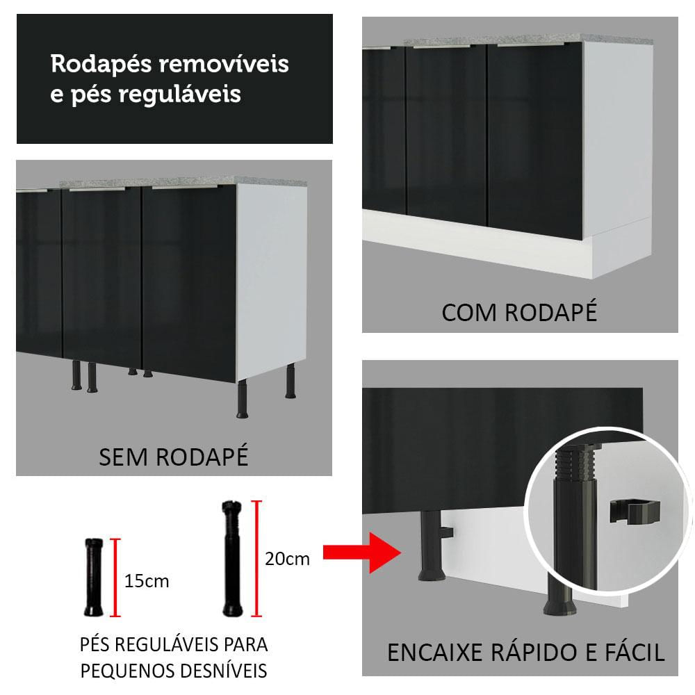 Armário de Cozinha Completa 240cm Branco/Preto Lux Madesa 05 Branco/Preto