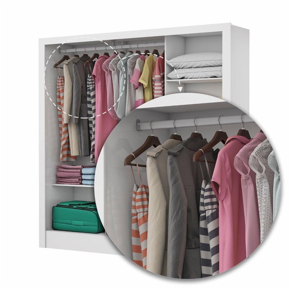 Guarda-roupa Casal Modulado 5 Portas com Cama Santiago 3 Portas com Espelho 5 Gavetas Branco