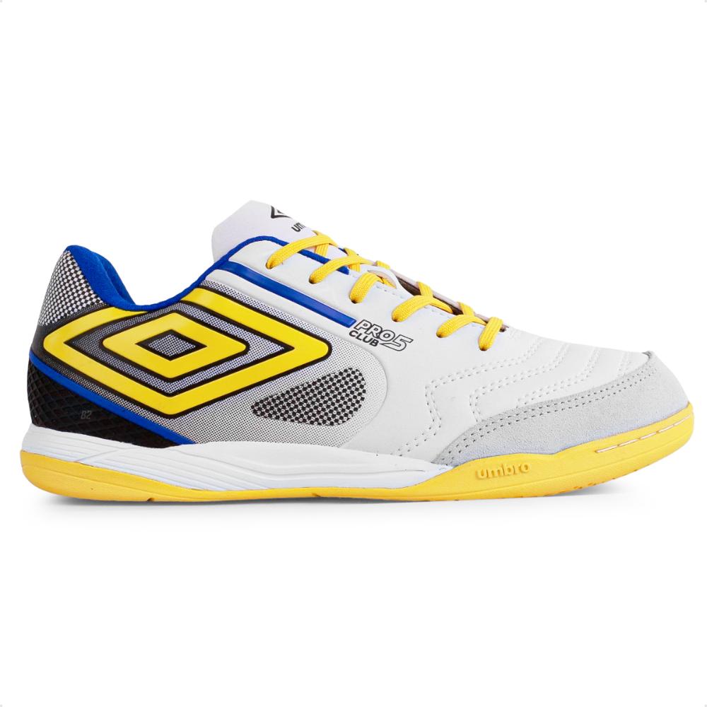 Miniatura Chuteira Futsal Umbro Pro 5 Bump Club Masculina Branco / Amarelo - 37