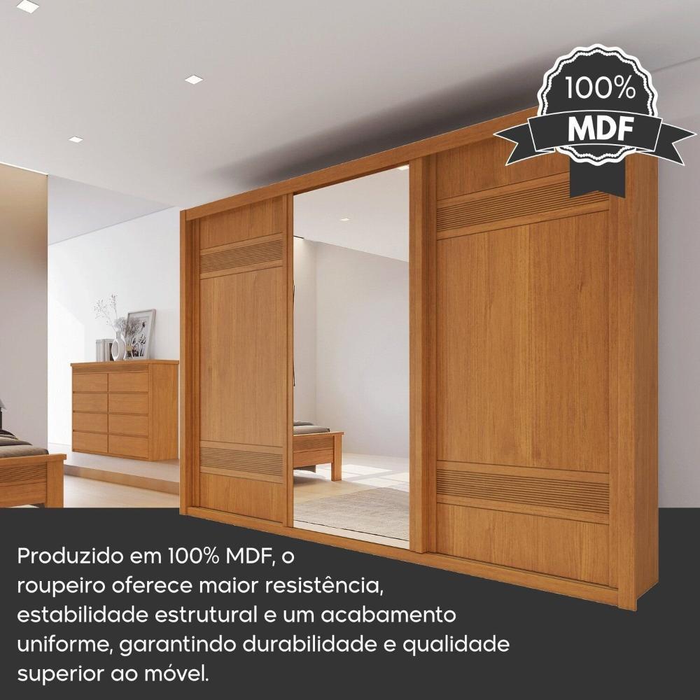 Guarda Roupa Casal 3 Portas de Correr 6 Gavetas Palissy Frisado com Espelho 100% Mdf Rubi