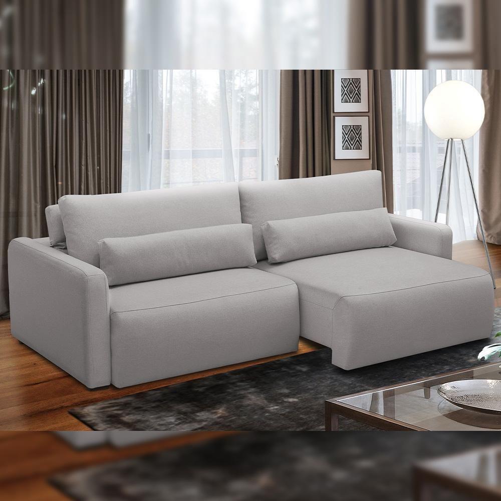 Sofá Retrátil Reclinável Para Sala De Estar Living 270cm Sevilha F04 Veludo Cinza