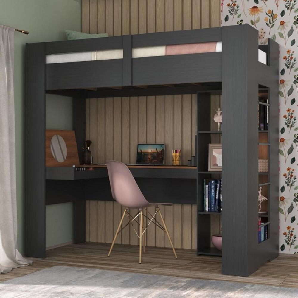 Quarto Juvenil Completo com Beliche e Sapateira Seul Espresso Móveis Grafite/Nogal