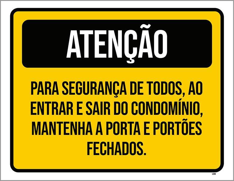 Miniatura Placa Atenção Segurança Porta Portões Fechados 18X23