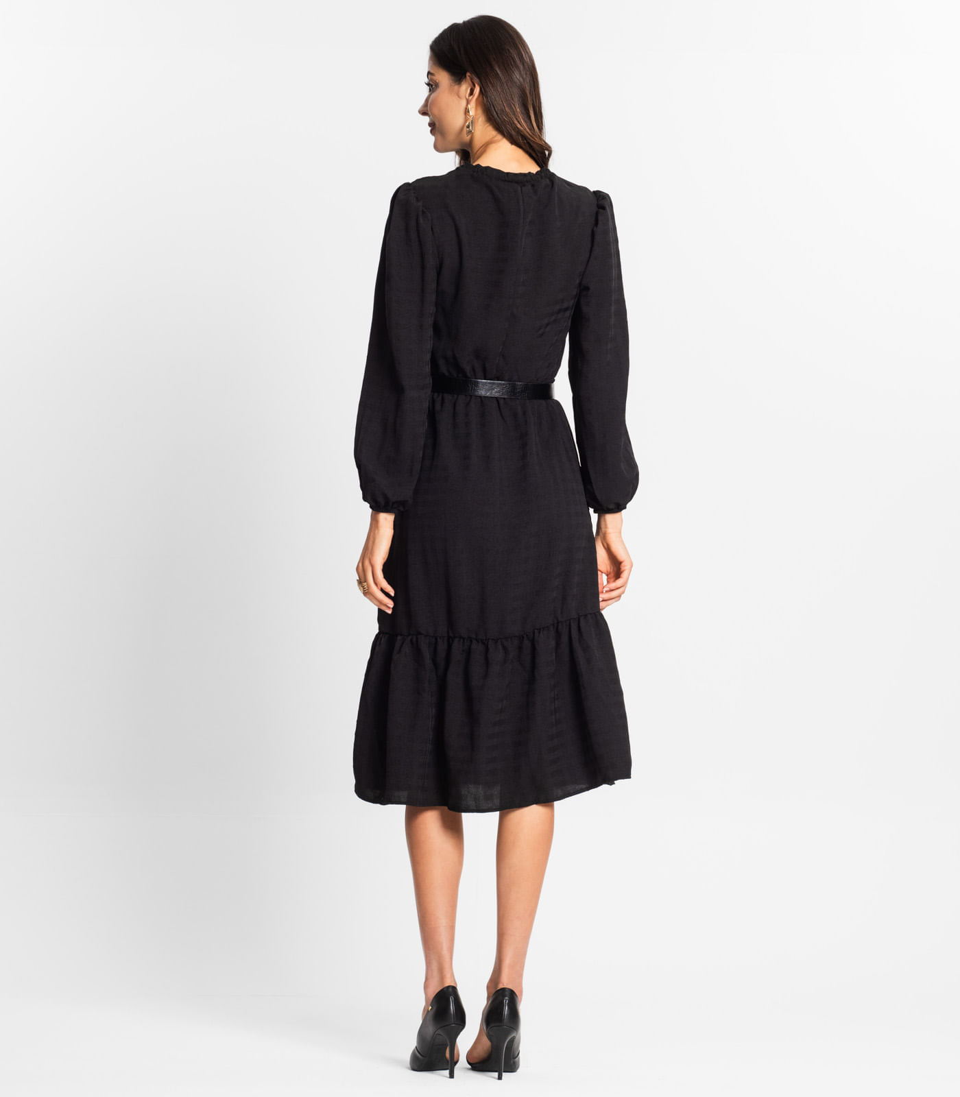 Miniatura Vestido Midi Feminino Manga Longa Endless Preto G