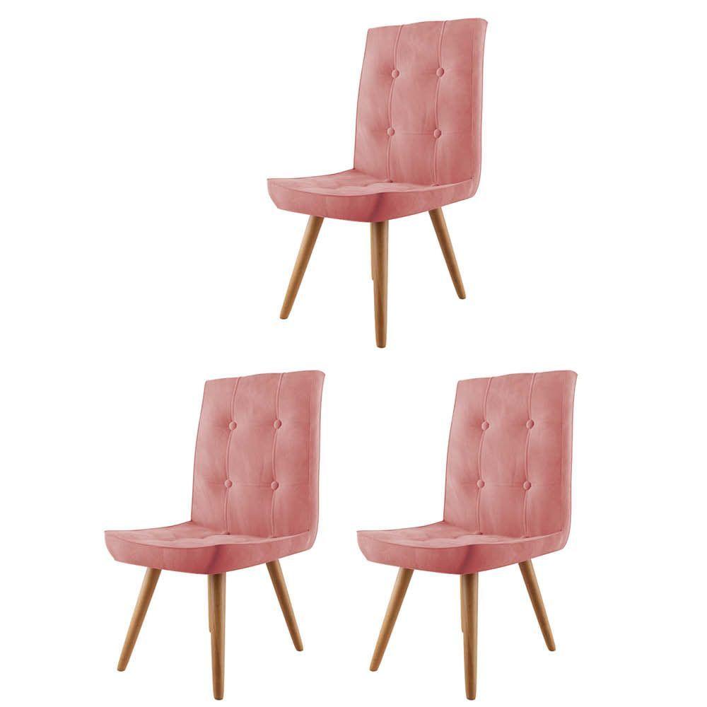 Miniatura Kit 03 Cadeira De Jantar Drop Com Botão Base Pé Palito Caramelo Suede Rose Gold - Amey Decor