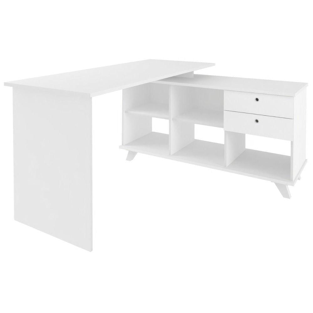 Miniatura Escrivaninha Mesa Em L Escritório Com Gavetas E Nichos Gold Branco