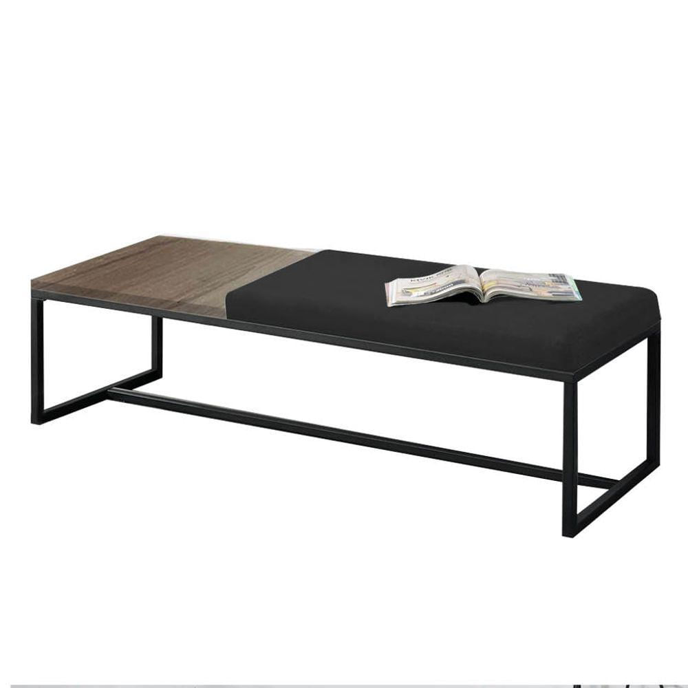 Miniatura Calçadeira Recamier Londres 195cm Preto Corino Preto Tampo Quadrado Mdf Imbuia - Ahazzo Móveis