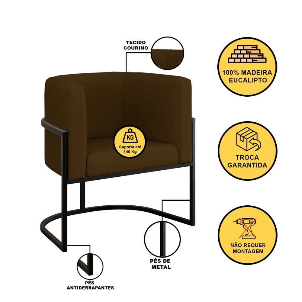 Miniatura Poltrona Corino Decorativa Lua Recepção Base Ferro Black Marrom